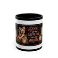 Grumpy Duck with Coffee mug | Shhh Let the Caffeine Kick First black mug