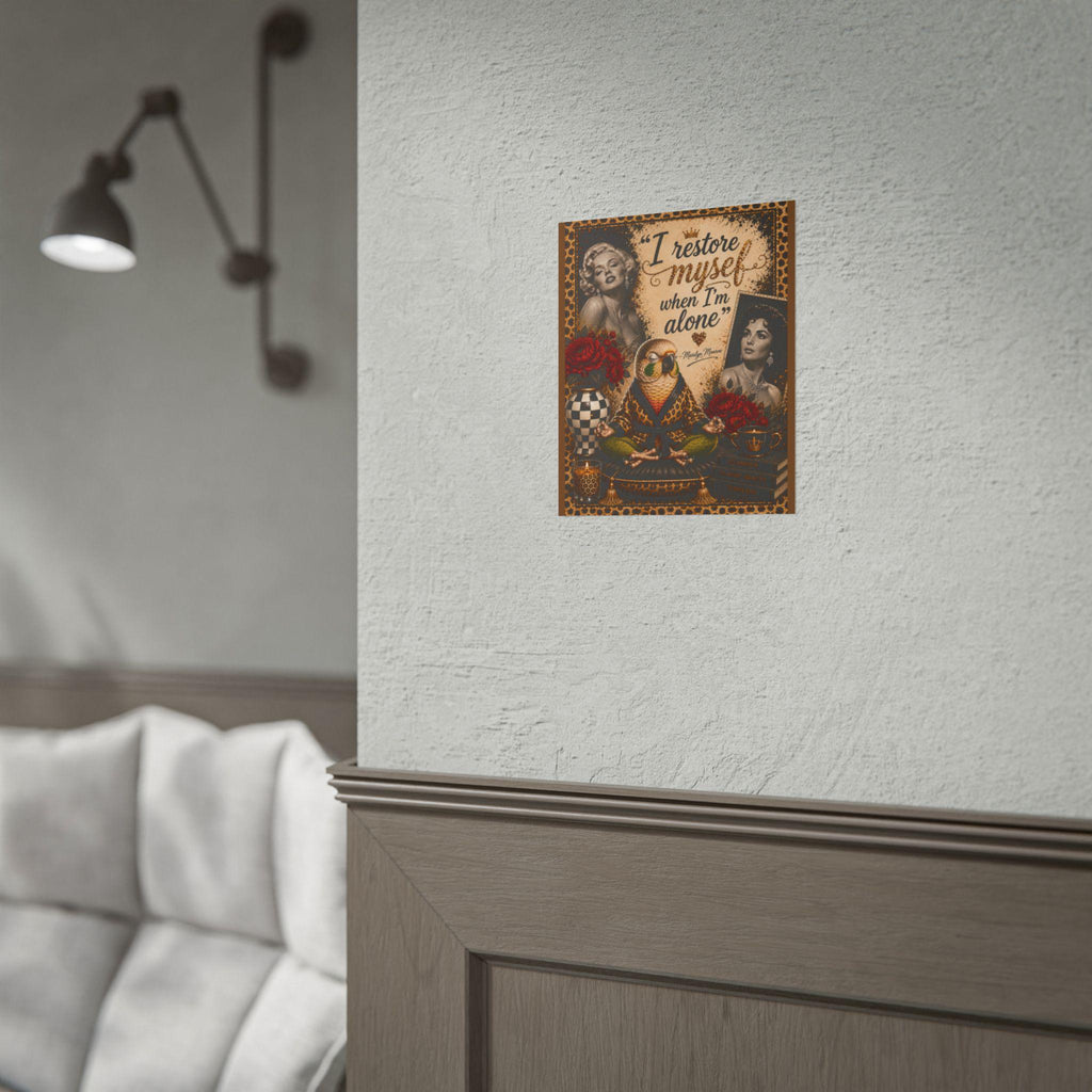 Custom Marilyn Monroe Parrot Poster Print: "I Restore Myself When I'm Alone" Quote