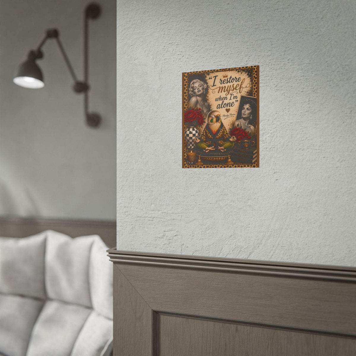 Custom Marilyn Monroe Parrot Poster Print: "I Restore Myself When I'm Alone" Quote