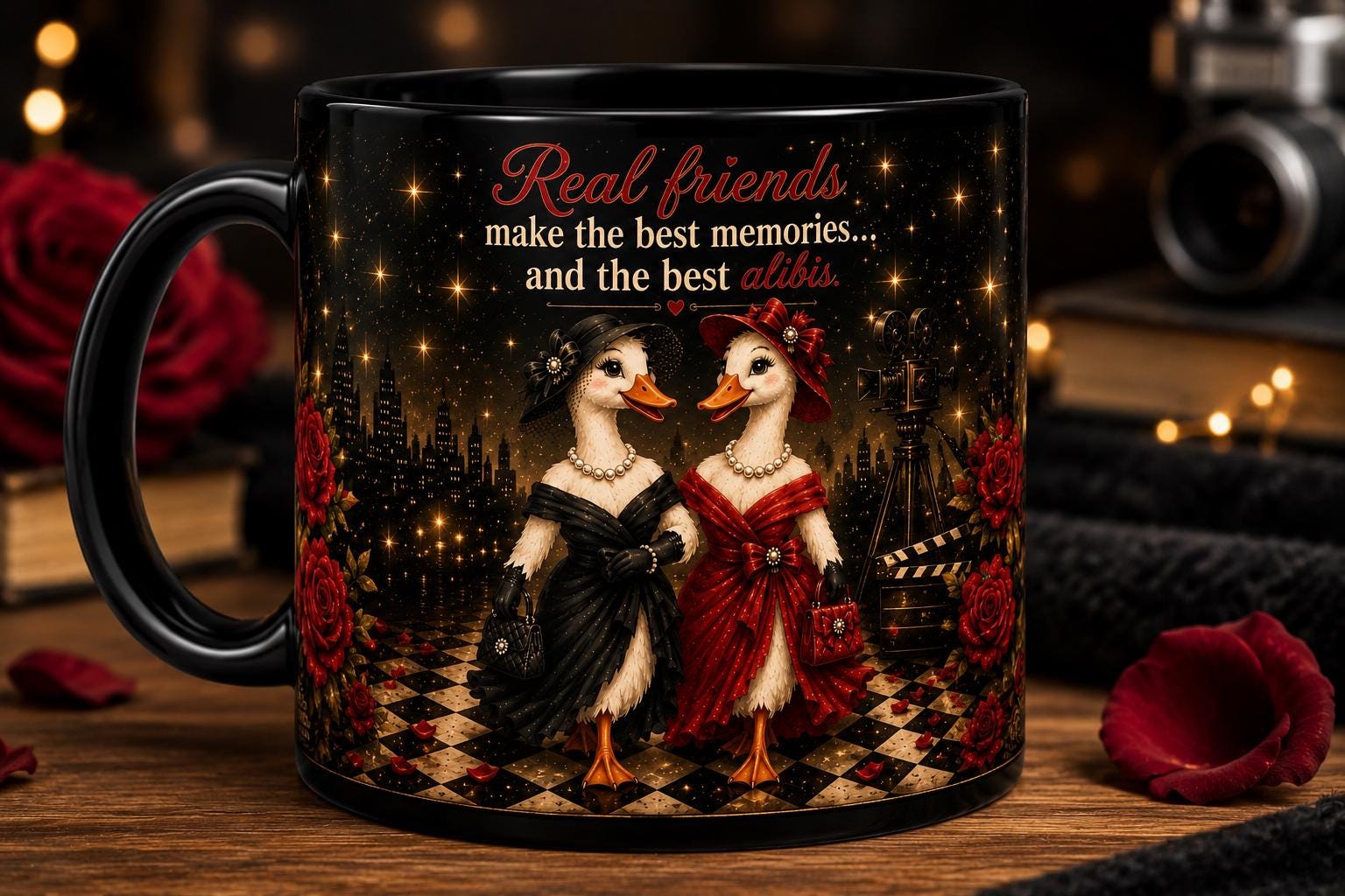 Real Friends Dancing Duck Couple Mug | Black Ceramic Coffee Mug