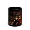 Sisters Illustration Mug | Vintage Theater Style Black Ceramic Coffee Cup