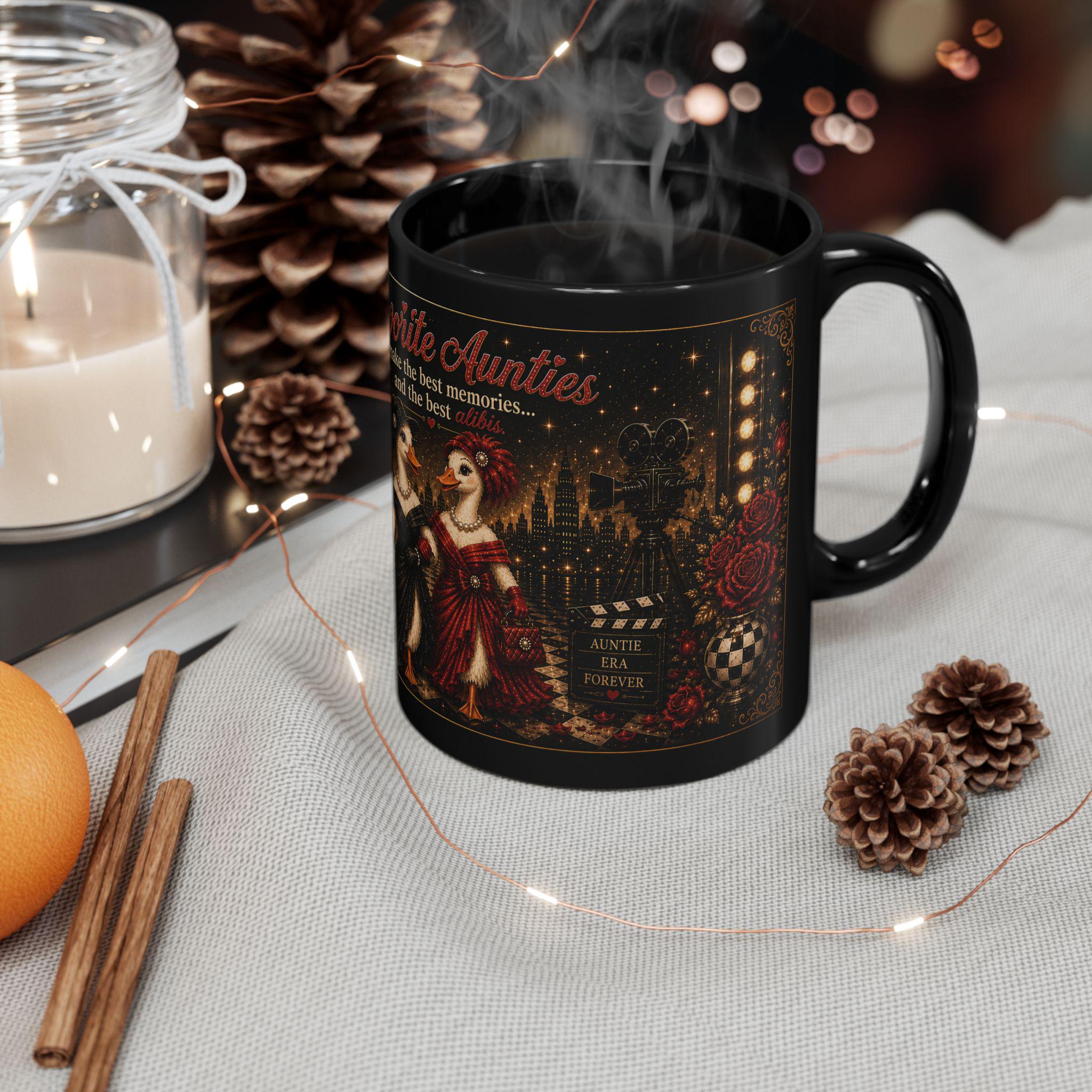 Favorite Aunties ducks vintage theater mug | Black Ceramic Mug