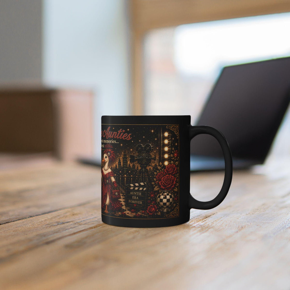 Favorite Aunties ducks vintage theater mug | Black Ceramic Mug