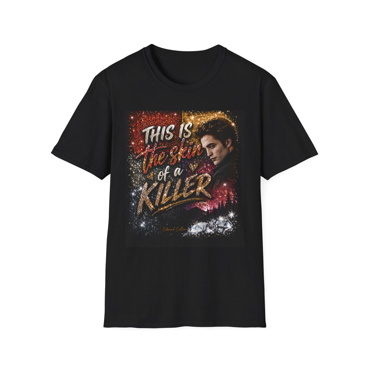 This Is the Skin of a Killer T-Shirt | Vampire Portrait, Dark Glitter Text