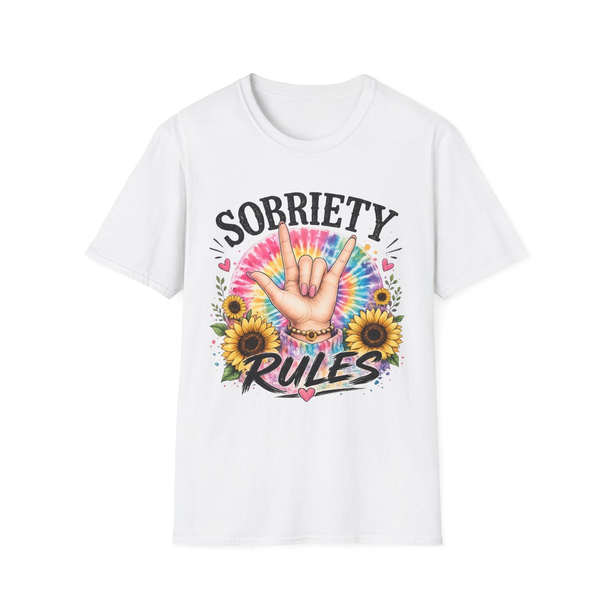 Sobriety Hand Sign T-Shirt | Tie Dye Sunflower Design