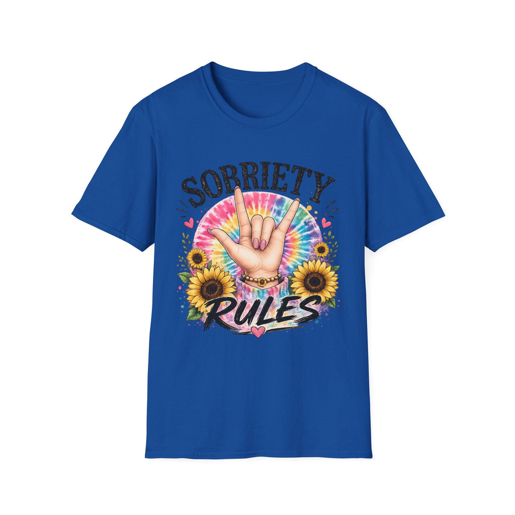 Sobriety Hand Sign T-Shirt | Tie Dye Sunflower Design