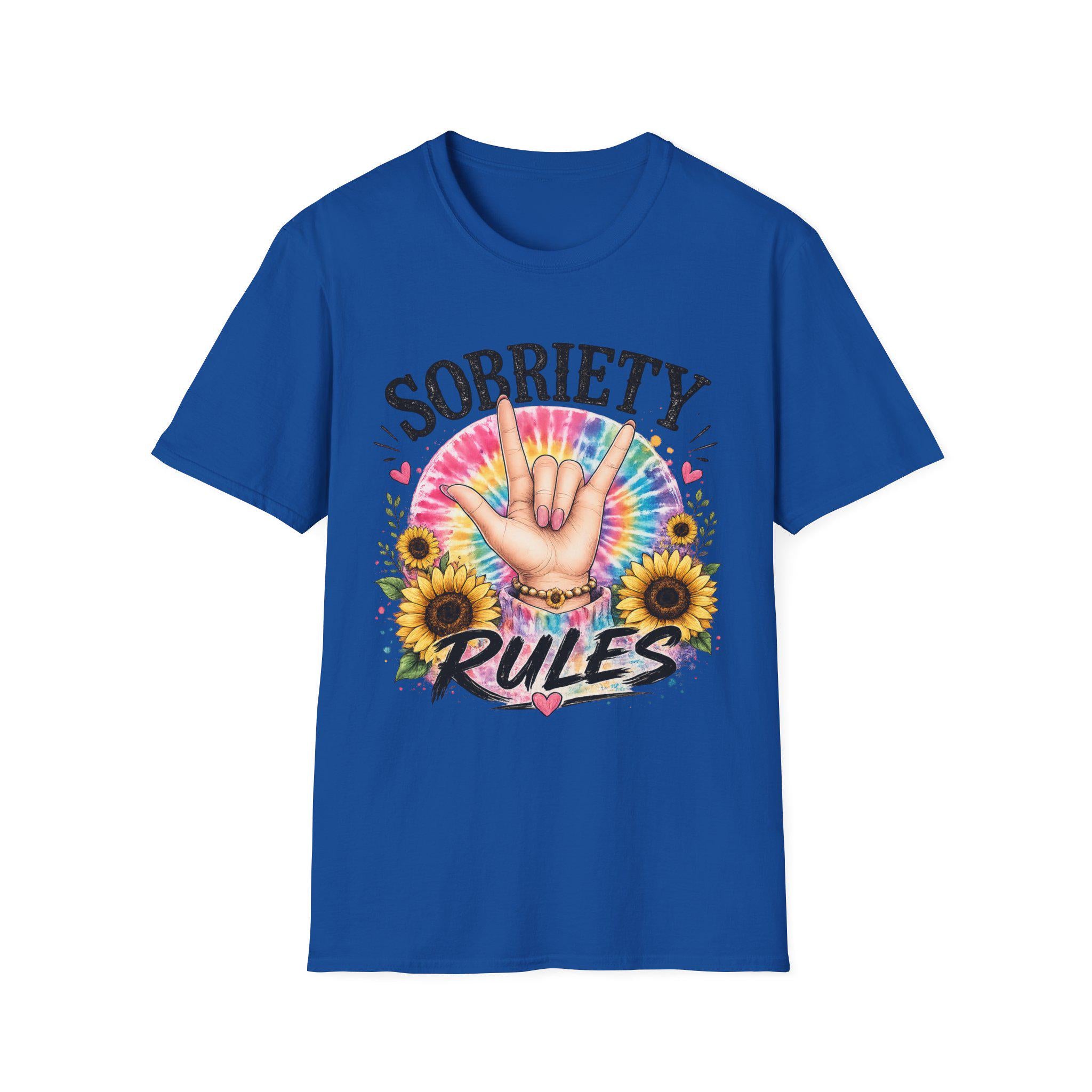 Sobriety Hand Sign T-Shirt | Tie Dye Sunflower Design