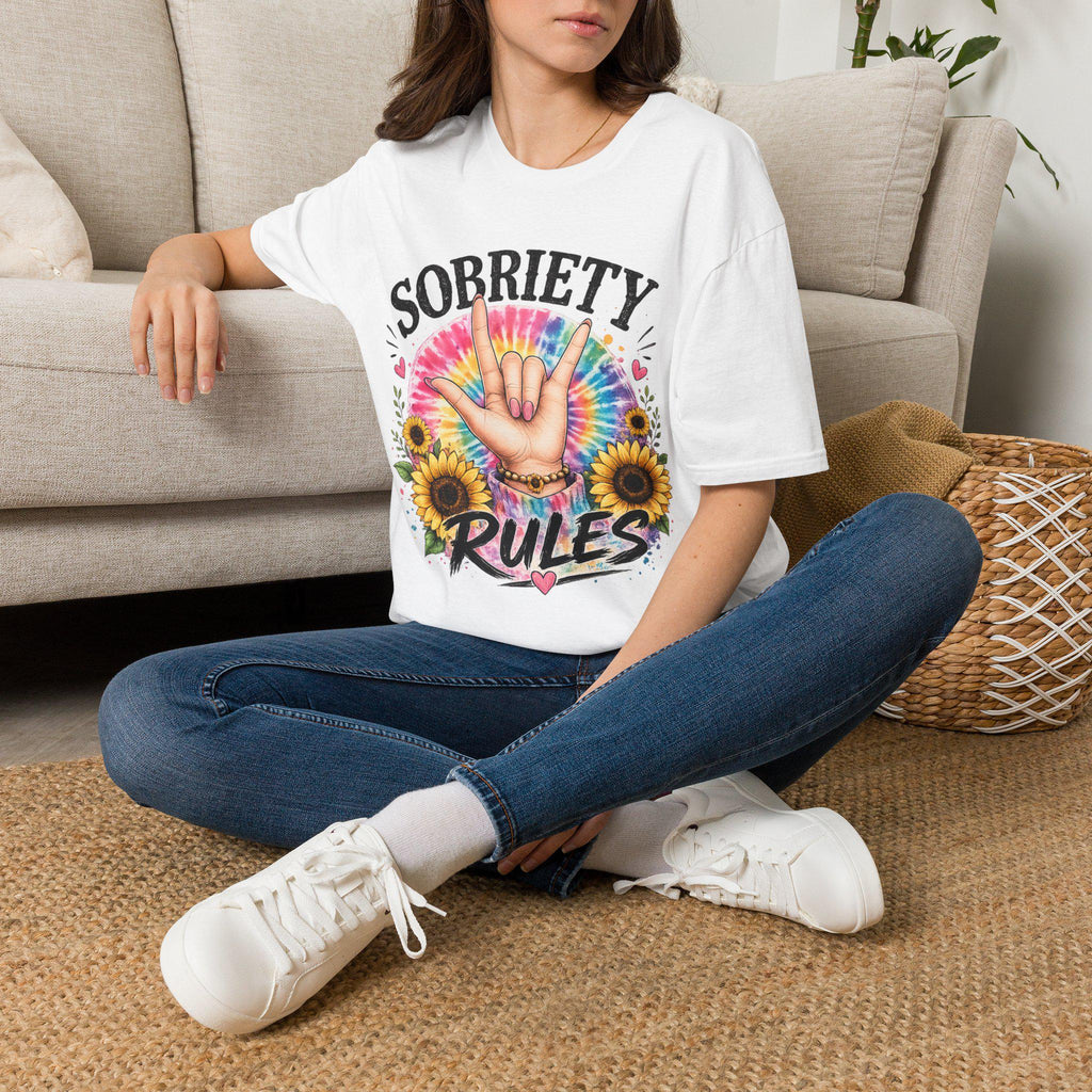 Sobriety Hand Sign T-Shirt | Tie Dye Sunflower Design