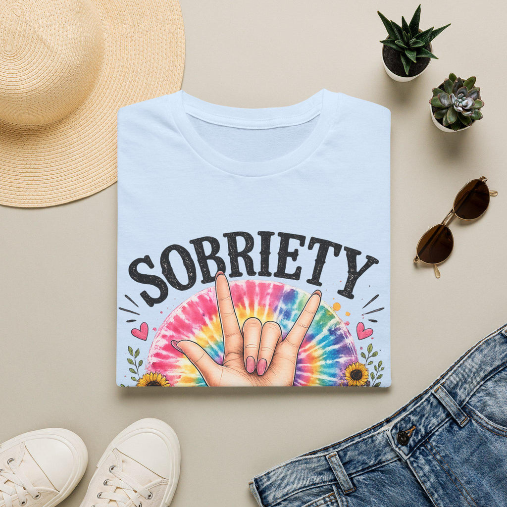 Sobriety Hand Sign T-Shirt | Tie Dye Sunflower Design