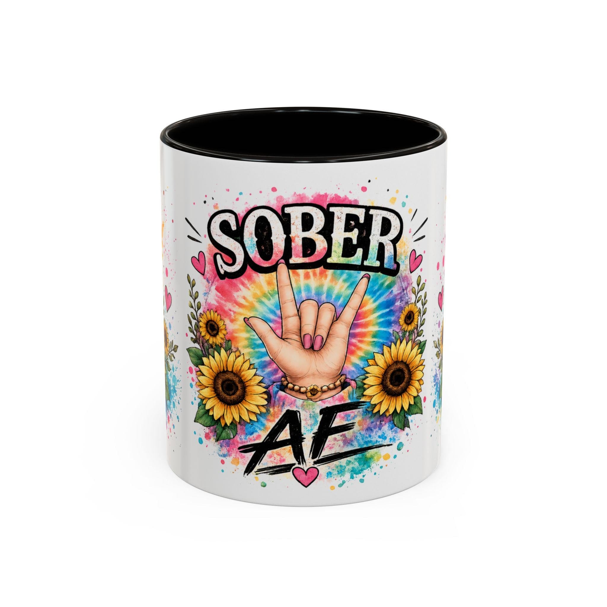 Sober AF mug | Tie Dye Sunflower Recovery Coffee Cup