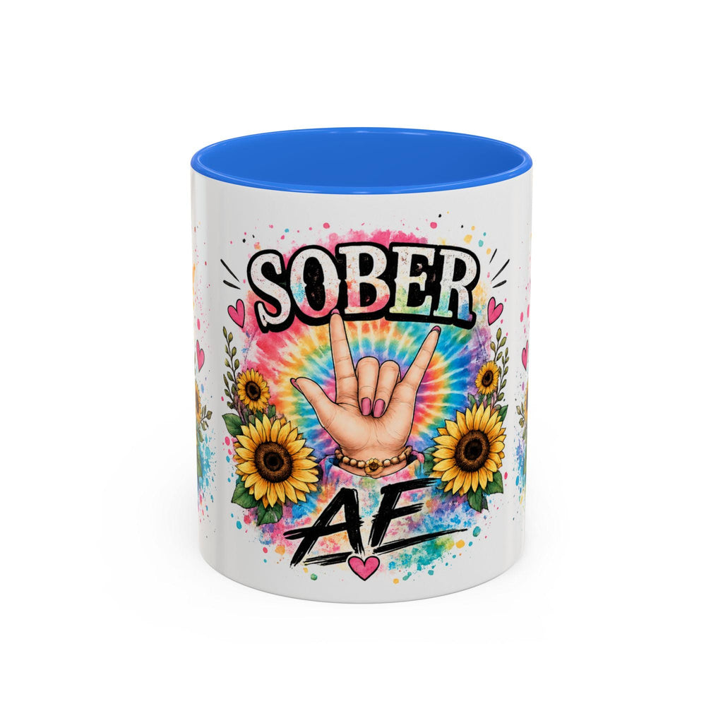 Sober AF mug | Tie Dye Sunflower Recovery Coffee Cup