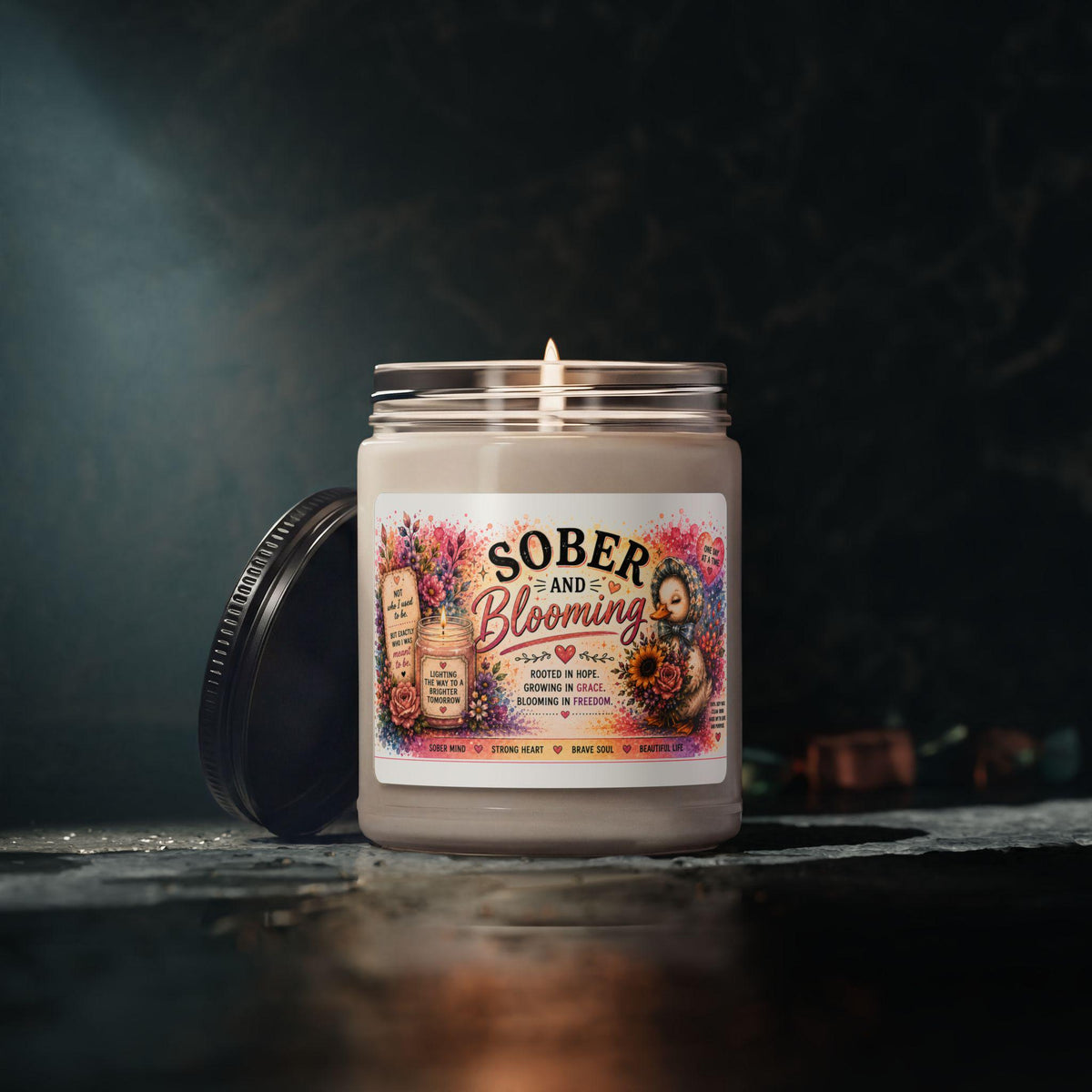 Sober and Blooming Candle Scented Soy Candle, 9oz | Recovery Floral Label