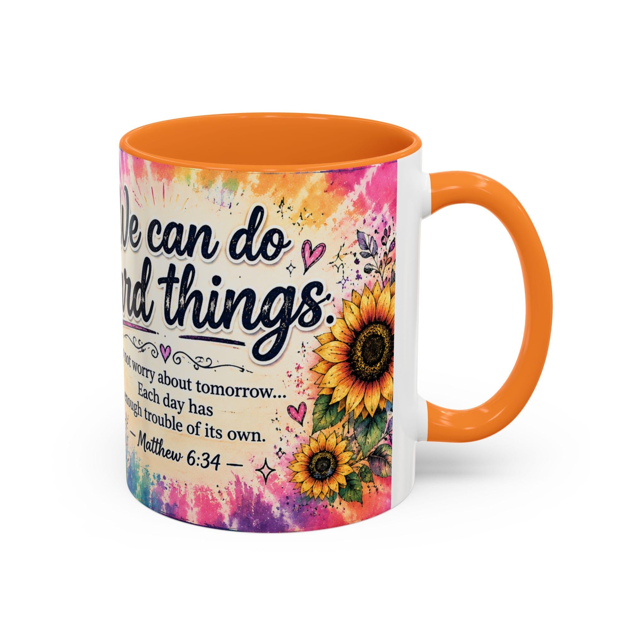 We Can Do Hard Things mug | sunflower tie-dye scripture coffee cup