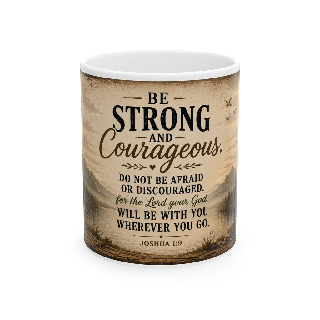 Be Strong and Courageous Scripture Quote Mug | Joshua 1:9 Ceramic Coffee Cup
