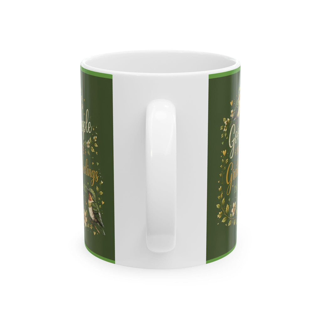 Ceramic Mug | Good People Grateful Feelings Quote, Floral Bird Design