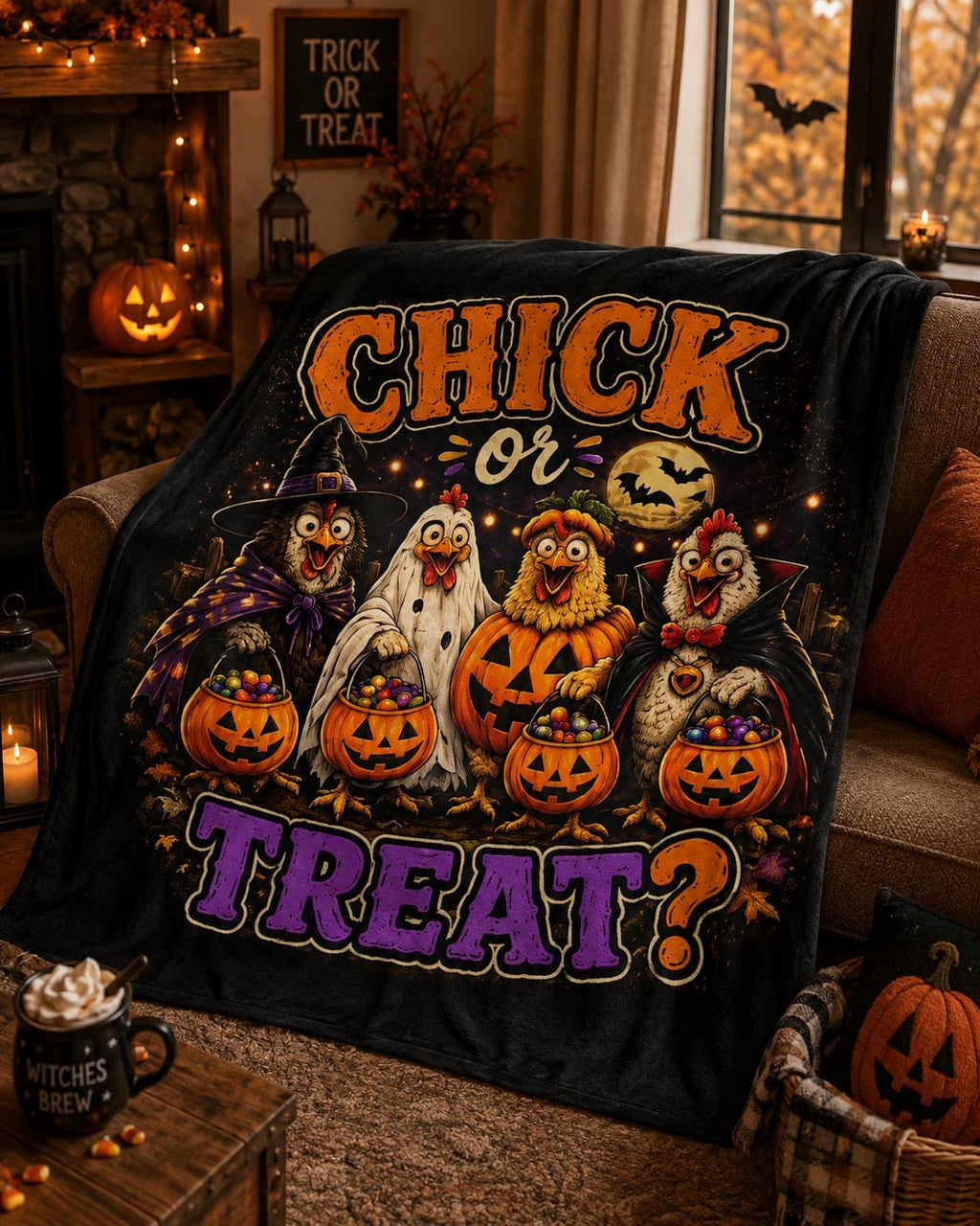 Chick or Treat? Chickens in Costumes Indoor Wall Tapestry | Halloween Decor