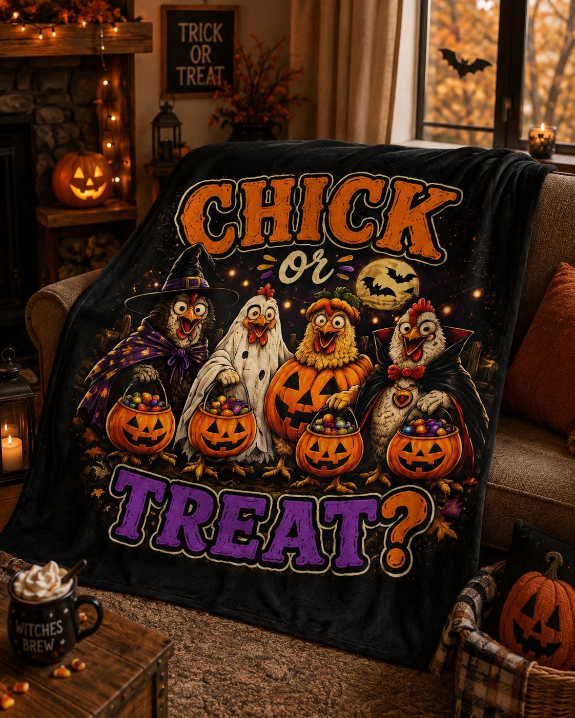Chick or Treat? Chickens in Costumes Indoor Wall Tapestry | Halloween Decor
