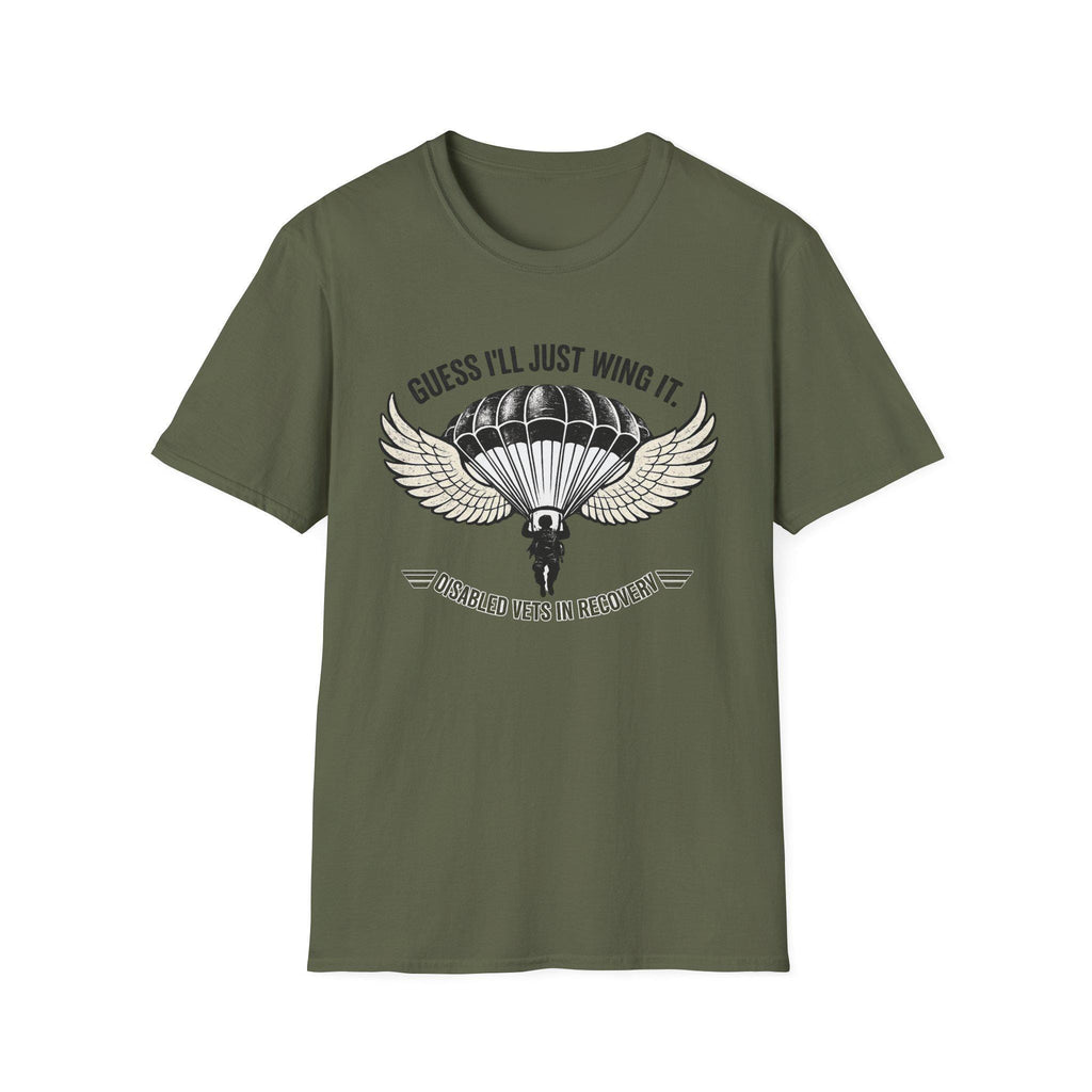 Steven Original- Guess I'll Just Wing It parachute T-Shirt | Wings Graphic, Skydiving Humor