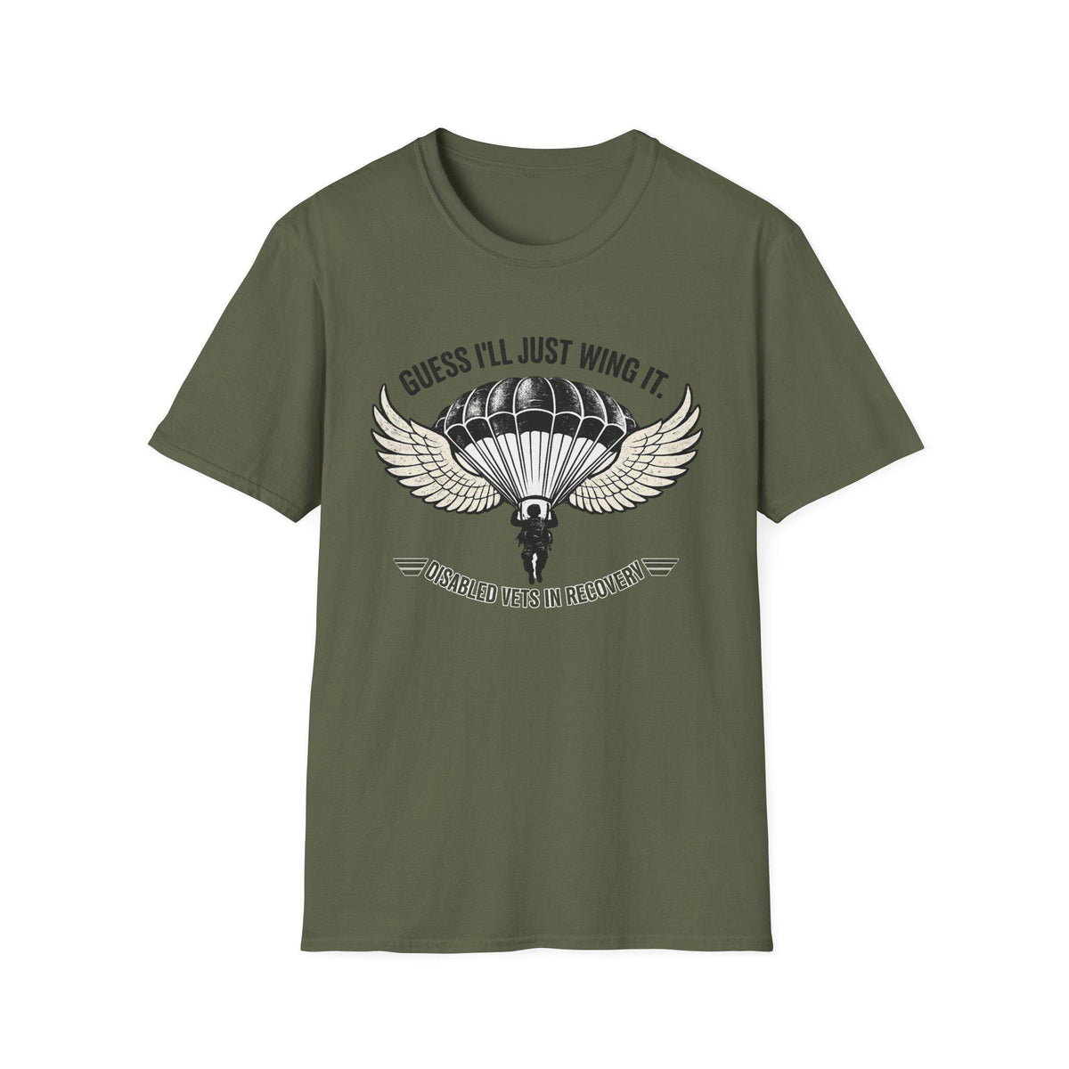 Steven Original- Guess I'll Just Wing It parachute T-Shirt | Wings Graphic, Skydiving Humor