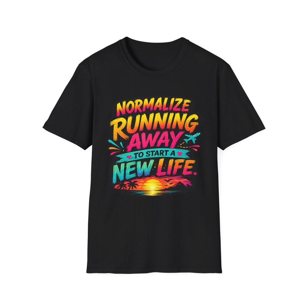 Normalize Running Away T-Shirt | Travel Sunset Retro Typography