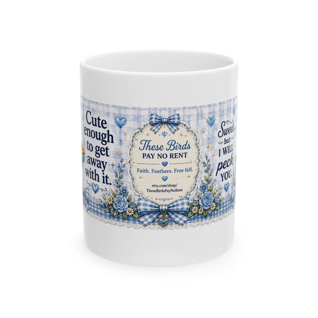 Duck with Pie Mug | Whimsical Gingham Ceramic Coffee Cup