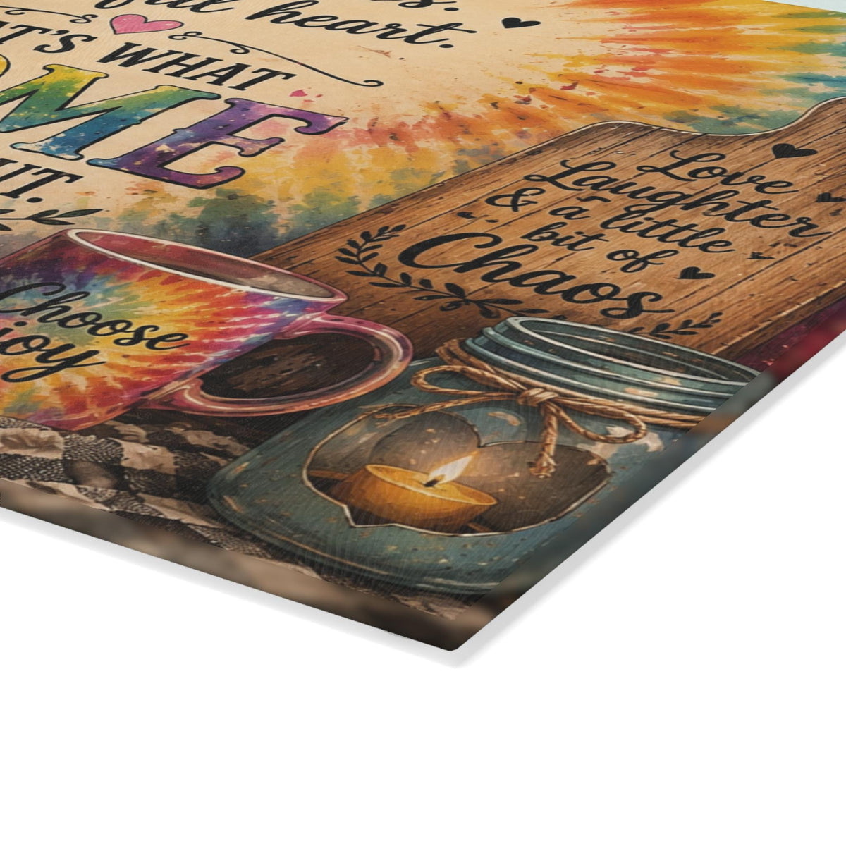 Grateful Heart Home design Glass Cutting Board | Sunflowers, Tie-Dye, Kitchen Decor