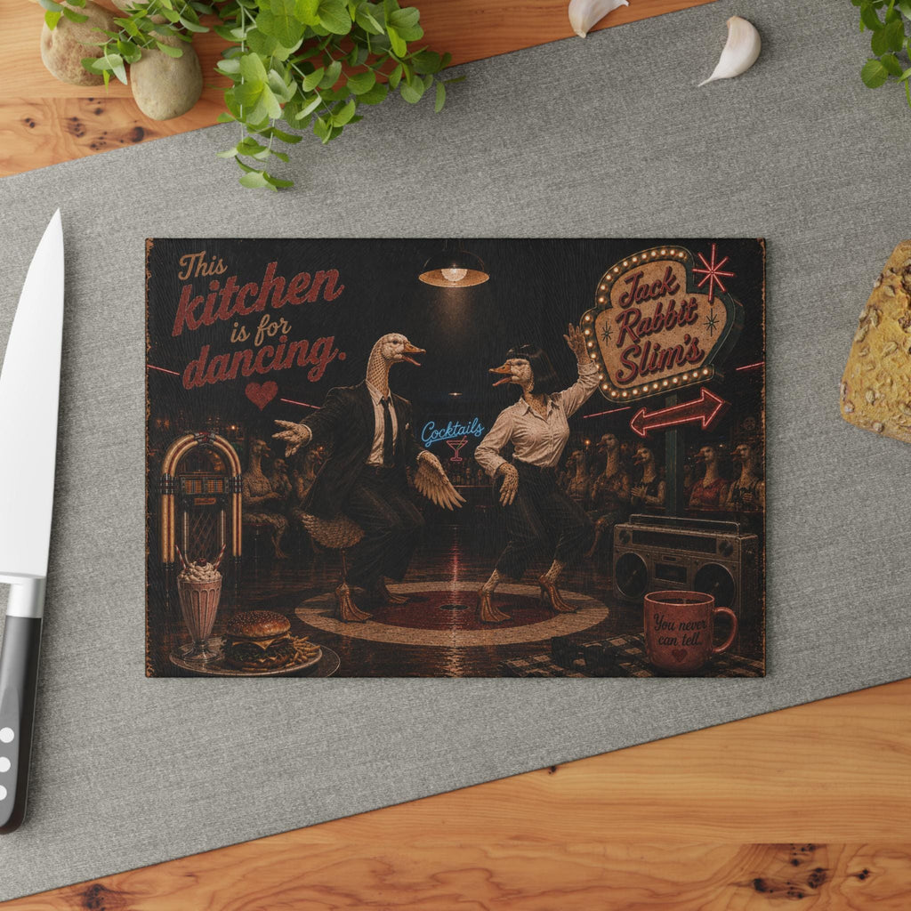 Dancing Ducks Retro Diner Glass Cutting Board | Kitchen Decor