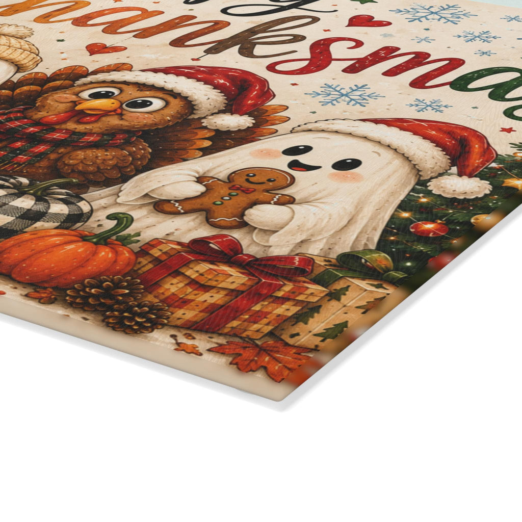 Happy Hallothanksmas Glass Cutting Board | Fall Thanksgiving Christmas Decor