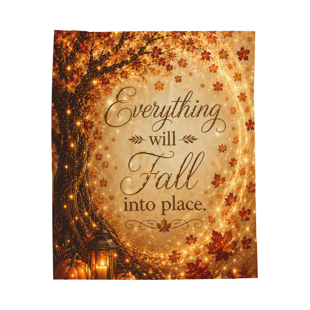 Everything Will Fall Into Place blanket | Autumn leaves, cozy fall quote velveteen plush