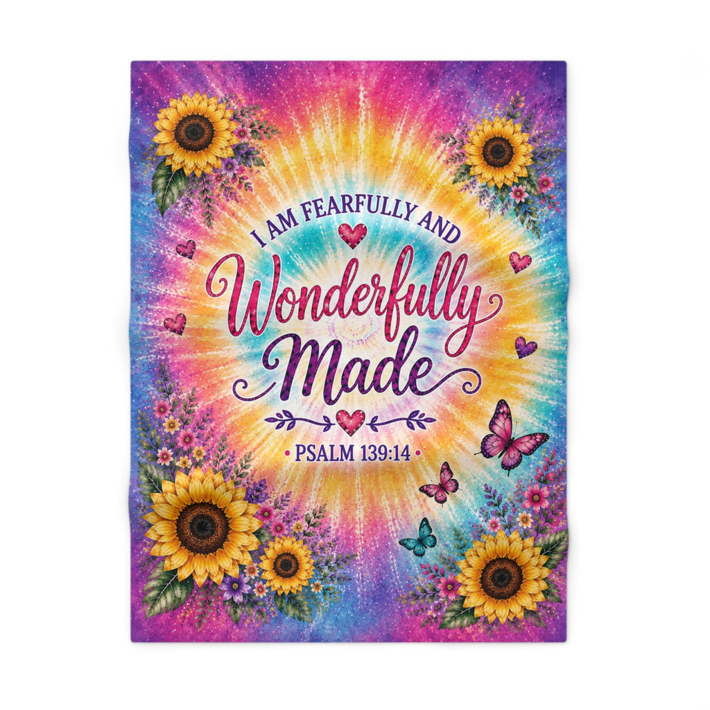Wonderfully Made Psalm 139:14 Baby Blanket | Tie-Dye Sunflower Christian Nursery