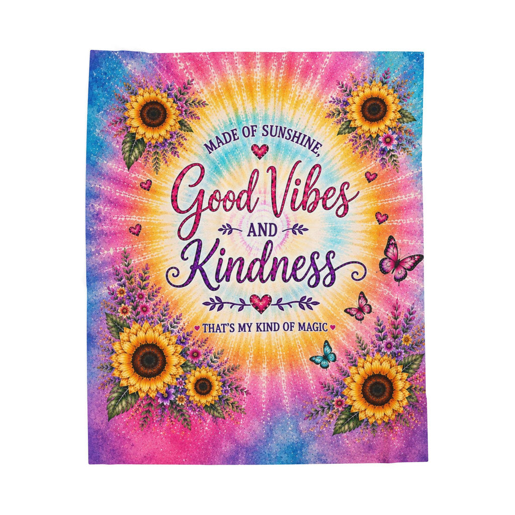 Good Vibes and Kindness Velveteen Plush Blanket | Sunflowers Tie-Dye