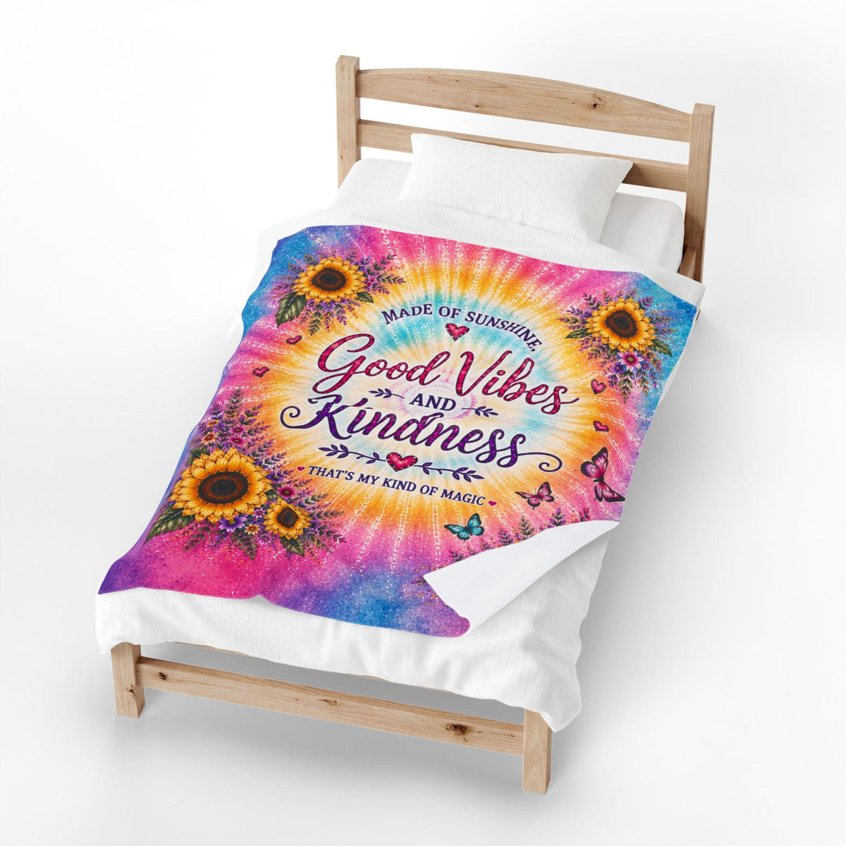 Good Vibes and Kindness Velveteen Plush Blanket | Sunflowers Tie-Dye