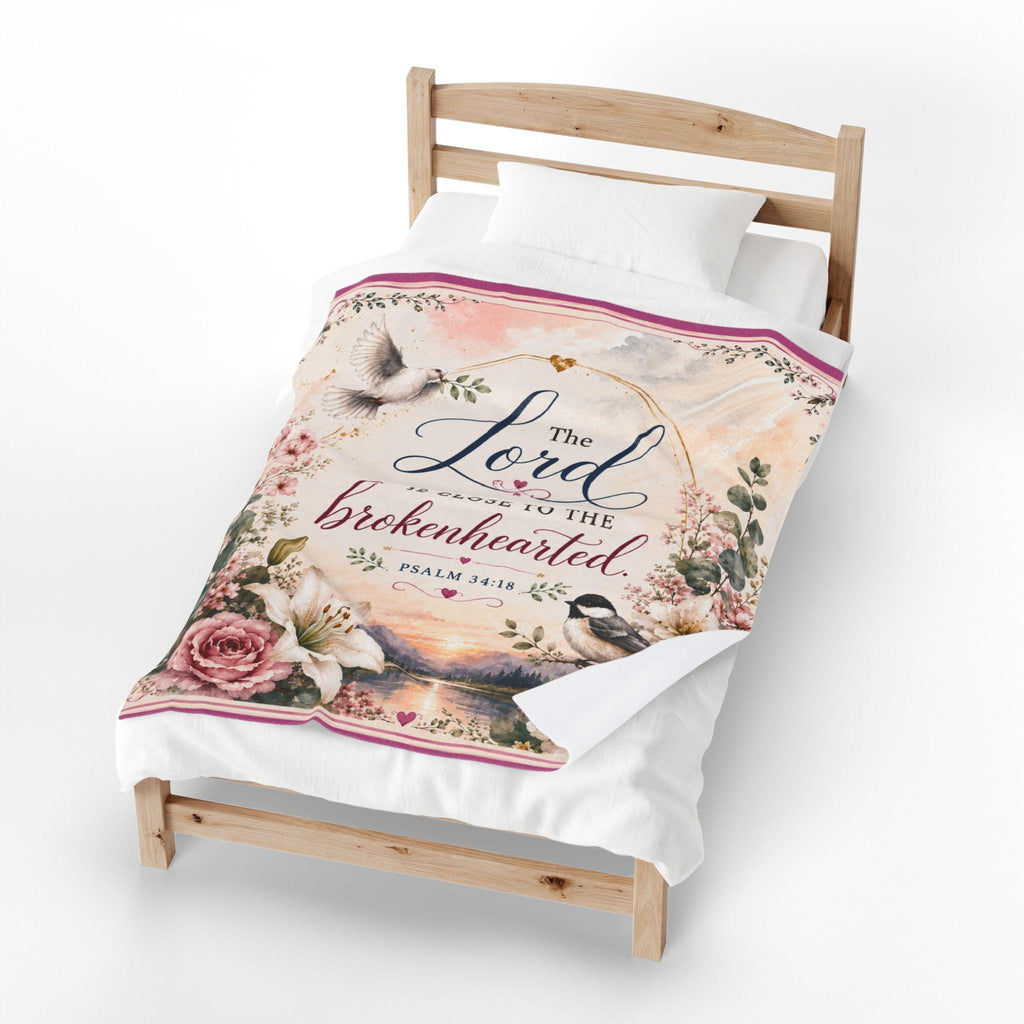 The Lord Is Close to the Brokenhearted Velveteen Plush Blanket | Psalm 34:18