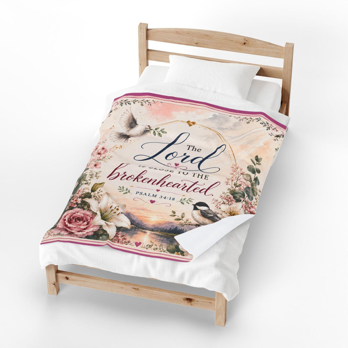 The Lord Is Close to the Brokenhearted Velveteen Plush Blanket | Psalm 34:18
