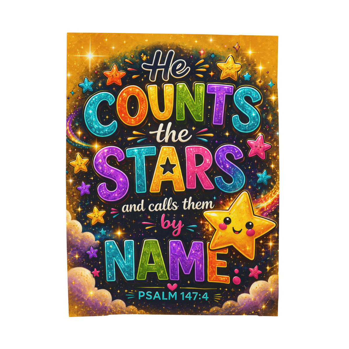 He Counts the Stars Psalm 147:4 Velveteen Blanket | Whimsical Star Scripture Throw