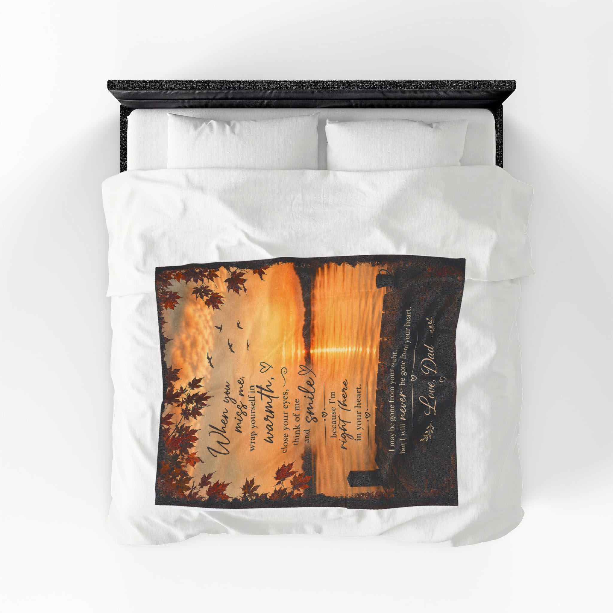 When you miss me wrap yourself in warmth, Velveteen Plush Blanket | Sunset Lake Memorial