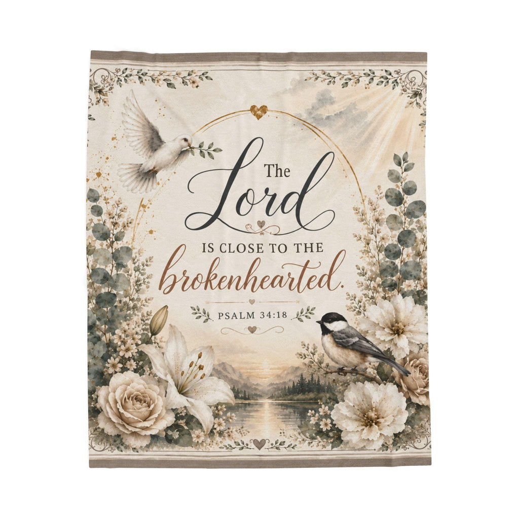 The Lord is Close to the Brokenhearted Velveteen Blanket | Psalm 34:18 Christian Throw