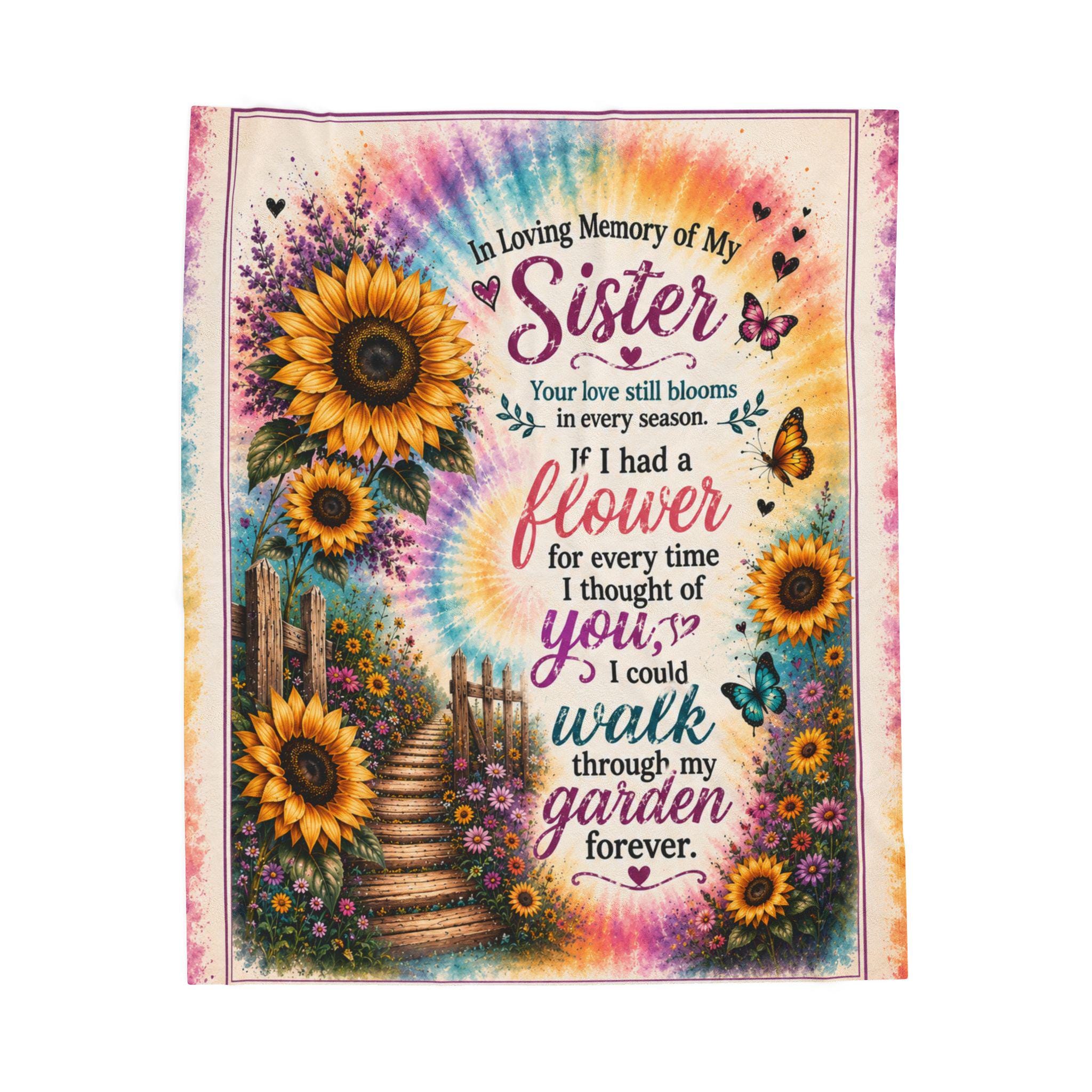 In Loving Memory of My Sister Velveteen Plush Blanket | Sunflowers, Garden Memorial Quote