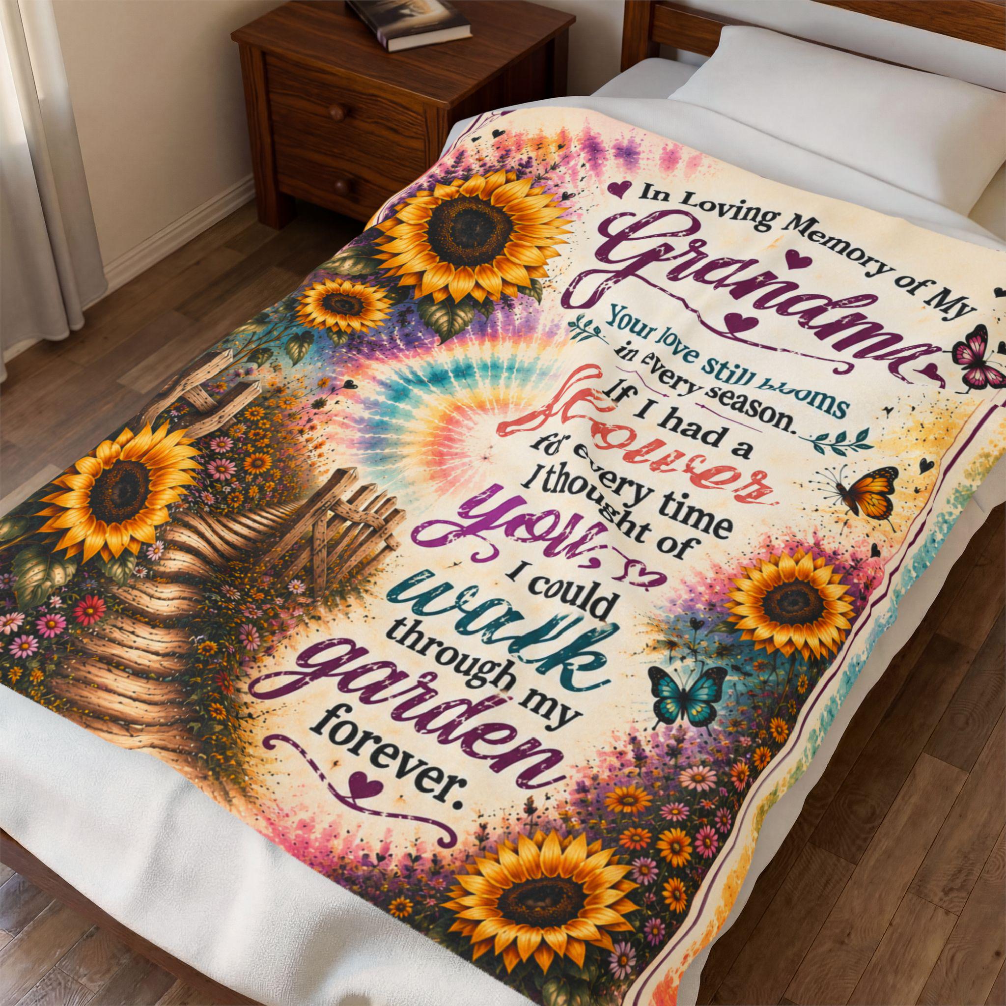 In Loving Memory of My Grandma Velveteen Plush Blanket | Sunflowers Memorial Tribute