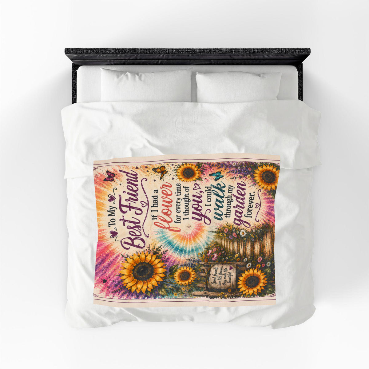 Friend Sunflower Garden Blanket | Friendship Gift, Floral Butterfly Plush Throw