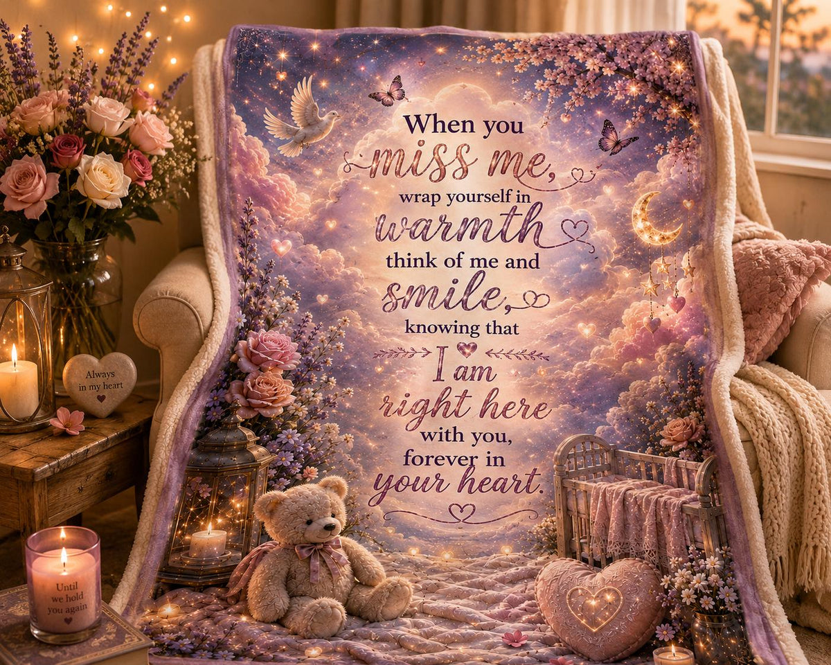 When You Miss Me poem Velveteen Plush Blanket | memorial, teddy bear, heart