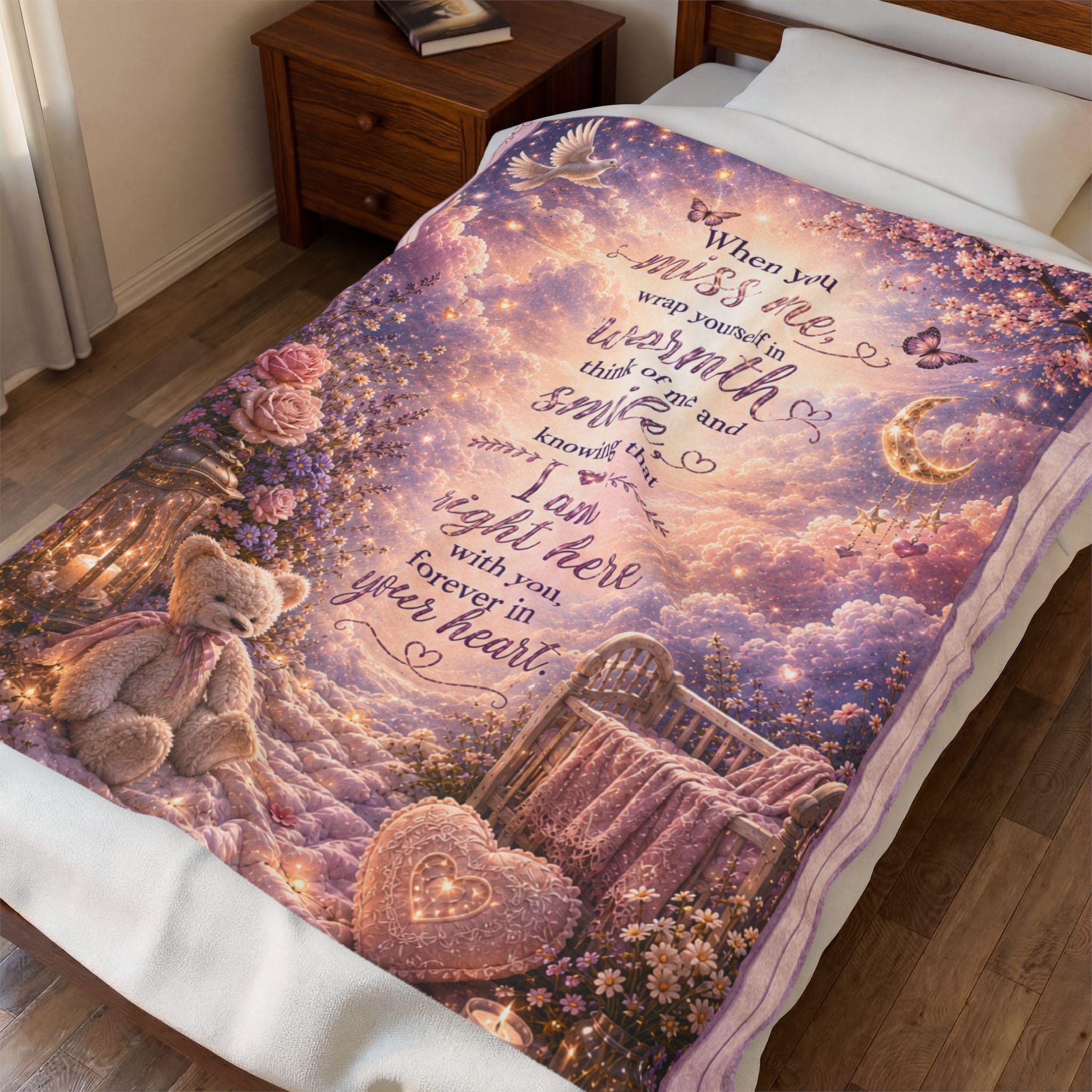 When You Miss Me poem Velveteen Plush Blanket | memorial, teddy bear, heart