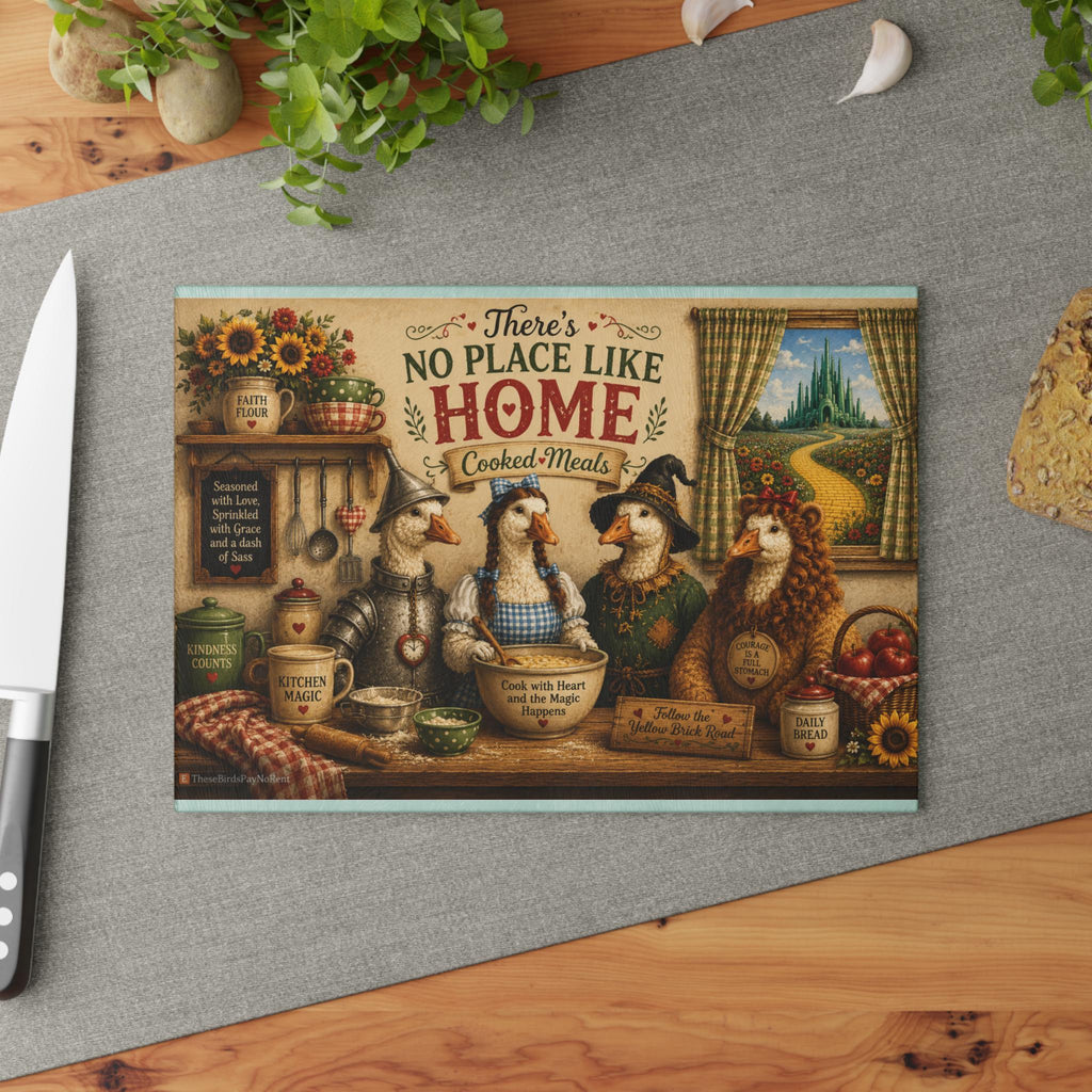 No Place Like Home Cooked Meals Ducks Kitchen Glass Cutting Board | Farmhouse Decor