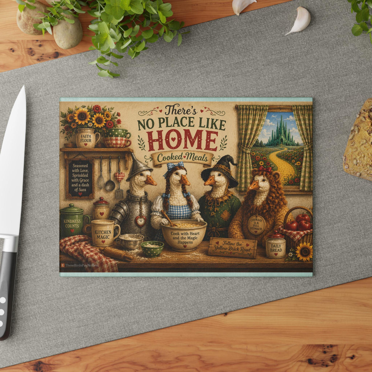 No Place Like Home Cooked Meals Ducks Kitchen Glass Cutting Board | Farmhouse Decor