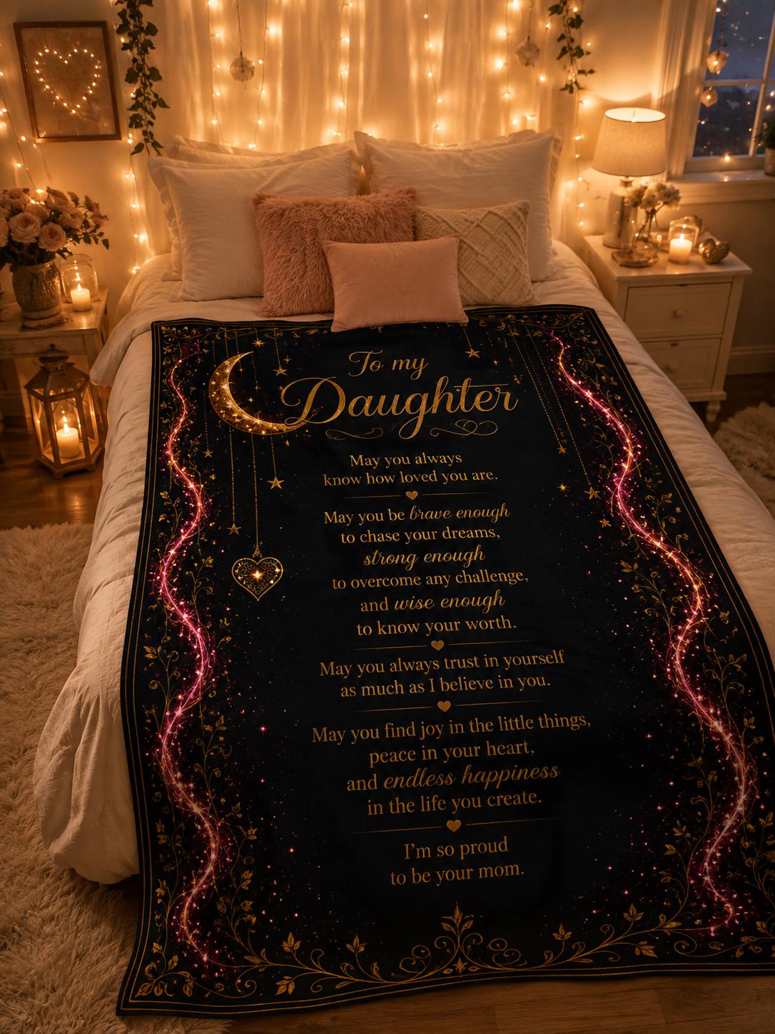 To My Daughter Poem Blanket | Velveteen Plush Throw, Moon and Heart Keepsake