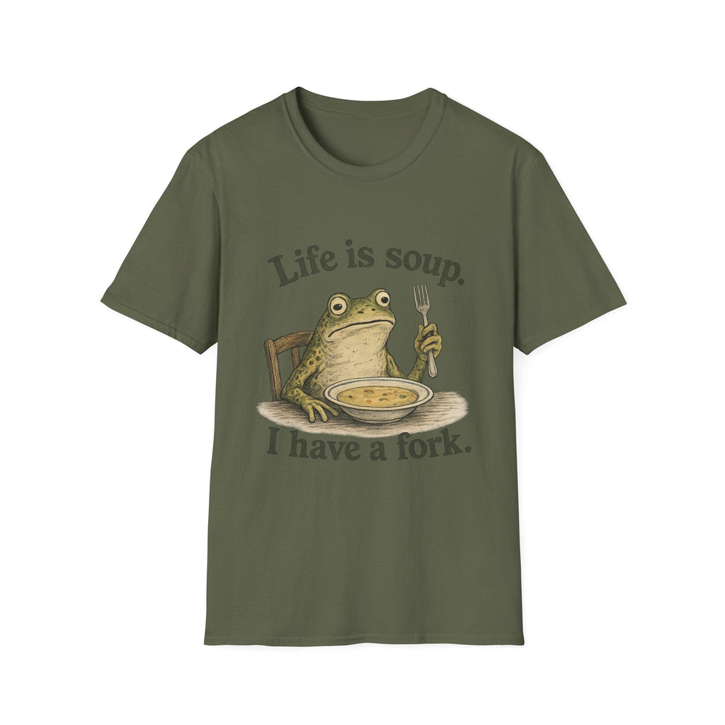 Life Is Soup frog illustration T-Shirt | humorous frog graphic tee
