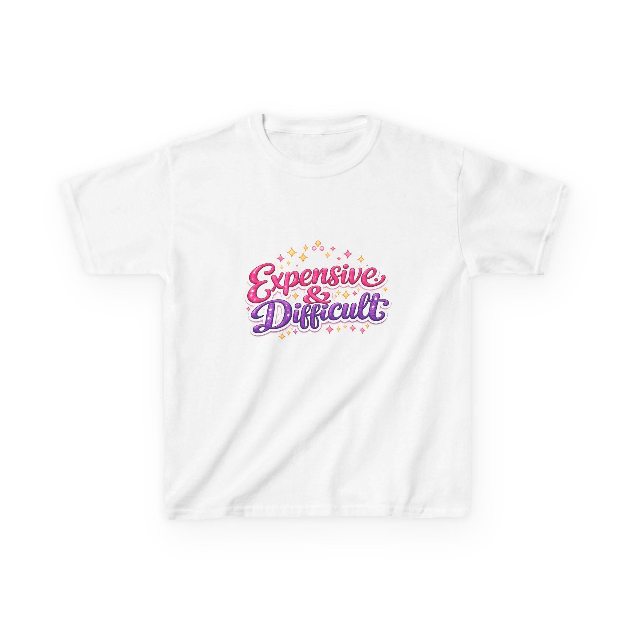 Expensive & Difficult Kids Tee | Retro Script, Pink Purple Stars