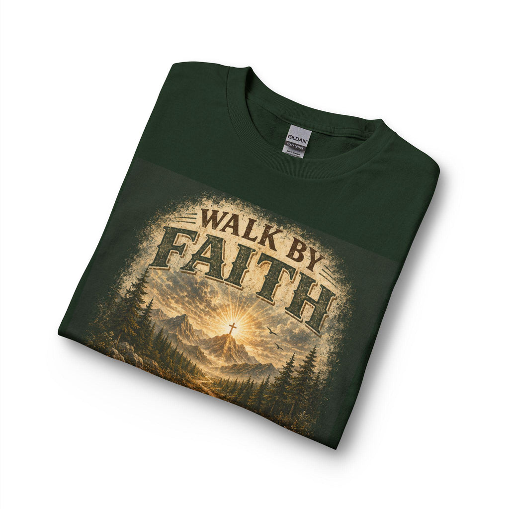 Walk By Faith scenic cross mountain long sleeve T-Shirt | Christian inspirational