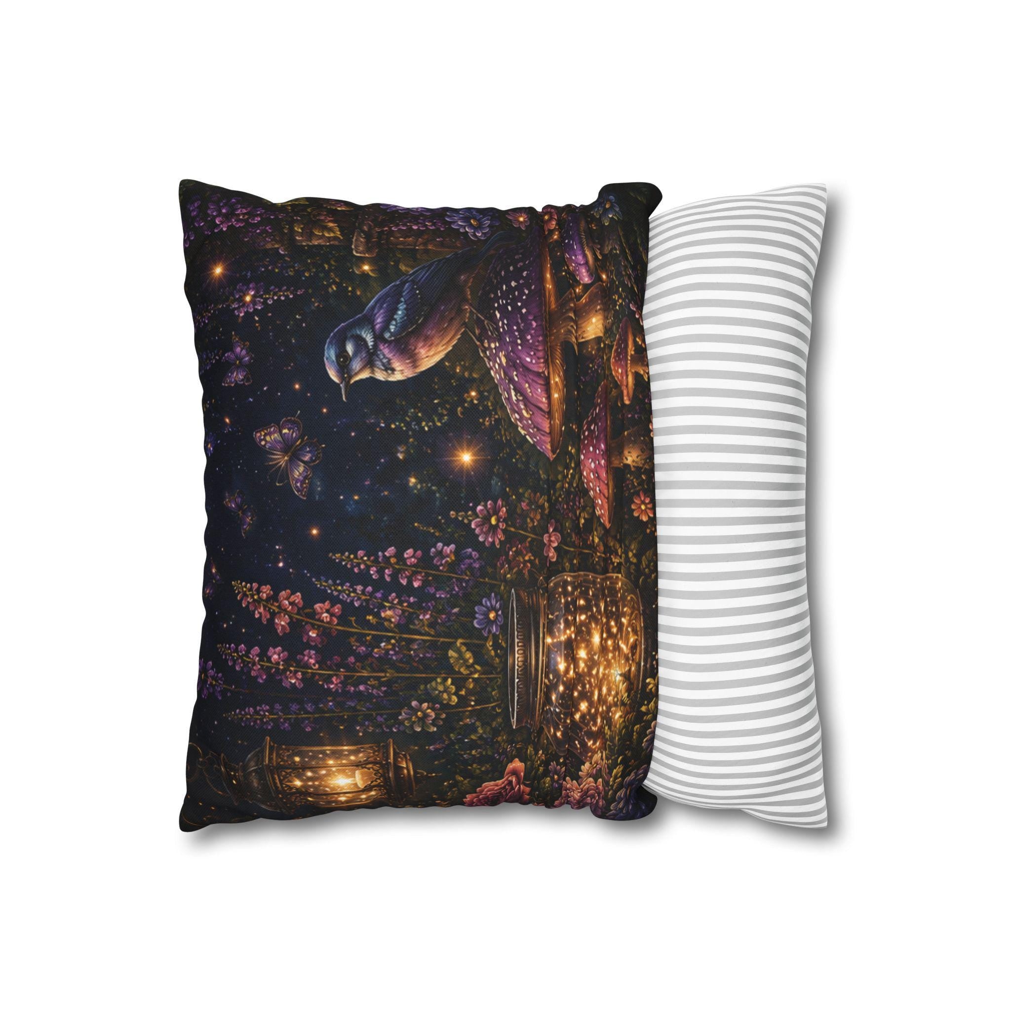 There Is Magic Nature Pillow | Bird Mushroom Quote Throw Pillow