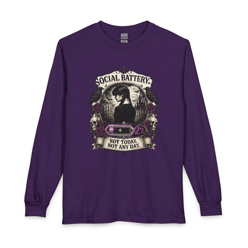 Social Battery Skull graphic Long Sleeve Shirt | Not Today, Not Any Day